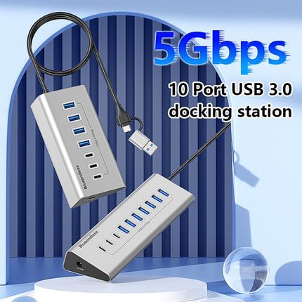 Blueendless Type-C / USB-C 2 in 1 Multifunctional HUB Docking Station US Plug, 7 Ports Hub, 10 Ports Hub