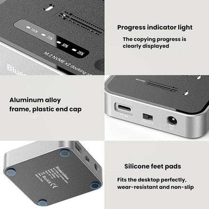 Blueendless SD08 Dual-Bay NVMe SSD Enclosure M.2 Offline Cloning Device 20Gbps High-Speed Solid-State Drive Case, US Plug, EU Plug, UK Plug
